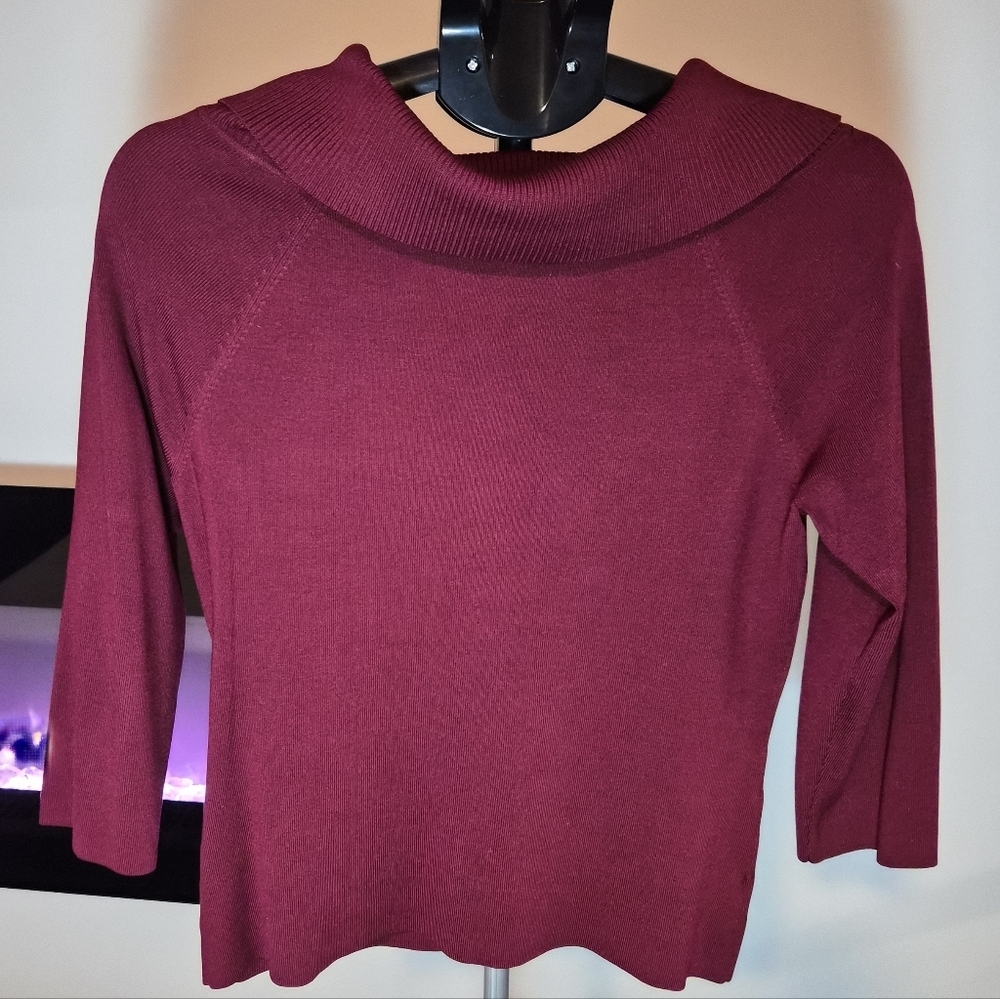 Ann Taylor Silk Blend Cowl Neck Sweater Plum Burgundy Size L